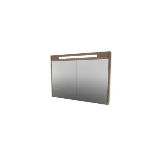 Proline premium spiegelkast met LED verlichting - 2 houten deuren - 100x74 cm - Terra oak