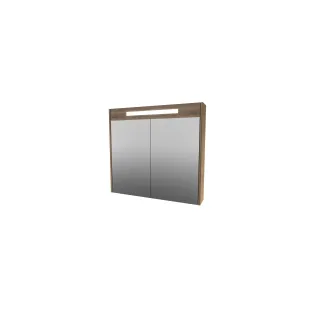 Proline premium spiegelkast met LED verlichting - 2 houten deuren - 80x74 cm - Terra oak