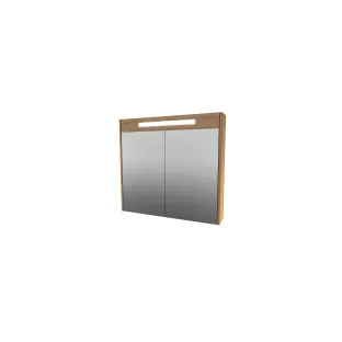 Proline premium spiegelkast met LED verlichting - 2 houten deuren - 80x74 cm - Urban oak