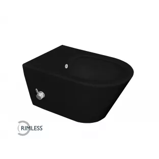 Stereo randloos hangend toilet - Met bidetkraan koudwater - Mat zwart - 53 cm diep