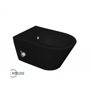 Stereo randloos hangend toilet - Met bidetkraan warm en koudwater - Mat zwart - 53 cm diep