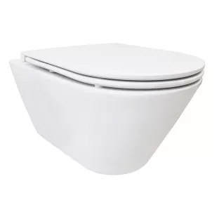 Stereo randloos hangend toilet - Met Flatline toiletzitting - Softclose en quick release - Mat wit - 53 cm diep
