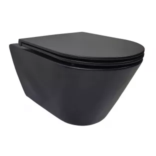 Stereo randloos hangend toilet - Met Flatline toiletzitting - Softclose en quick release - Mat zwart - 53 cm diep