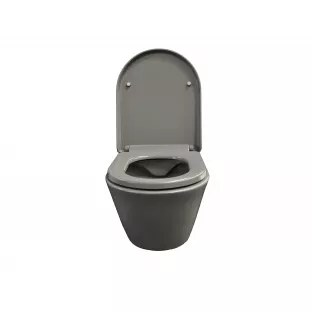 Stereo randloos hangend toilet - Met Vesta toiletzitting softclose en quick release - Mat grijs - 53 cm diep