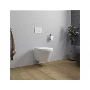 Stereo randloos hangend toilet - Met Vesta toiletzitting - Softclose en quick release - Mat wit - 53 cm diep