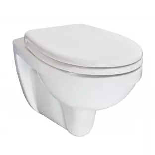 Trevi verkort hangend toilet -  Met Menir toiletzitting - Softclose en quick release - Glans wit - 49 cm diep