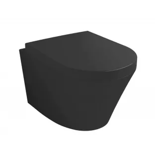 Vesta randloos hangend toilet - Met dikke toiletzitting - Softclose en quick release - Mat zwart - 52 cm diep