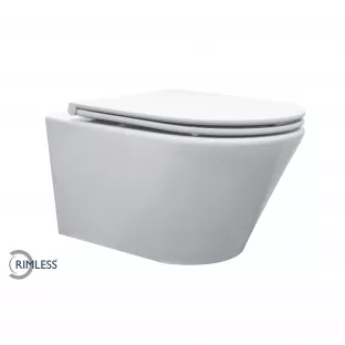 Vesta randloos hangend toilet - Met Flatline toiletzitting - Dunne rand - Softclose en quick release - Glans wit - 52 cm diep