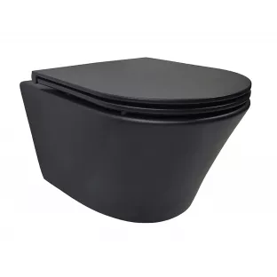 Vesta randloos hangend toilet - Met Flatline toiletzitting - Softclose en quick release - Mat zwart - 52 cm diep