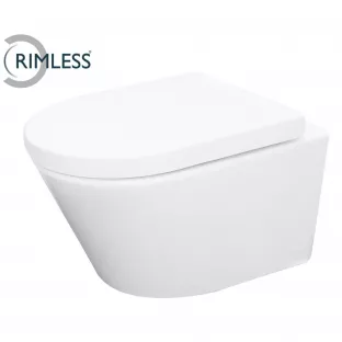 Vesta randloos hangend toilet - Met toiletzitting dikke rand - Softclose en quick release - Glans wit - 52 cm diep