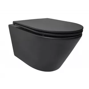 Vesta randloos toilet - Tornado flush - Met Flatline toiletzitting - Softclose en quick release - Mat zwart - 52.5 cm diep