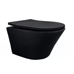 Vesta verkort randloos toilet - Met Shade slim toiletzitting - Softclose en quick release - Mat zwart - 47 cm diep