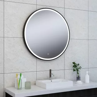 Wiesbaden Maro ronde spiegel - Mat zwarte rand - Met dimbare LED-verlichting en spiegelverwarming - 100 cm