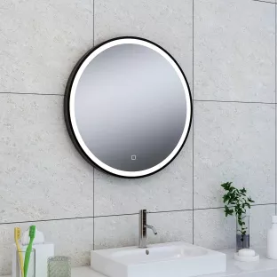 Wiesbaden Maro ronde spiegel - Mat zwarte rand - Met dimbare LED-verlichting en spiegelverwarming - 60 cm
