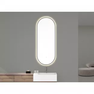 Wiesbaden Nomi ovale spiegel - Mat zwarte omlijsting - Met dimbare LED-verlichting en spiegelverwarming - 50x100 cm