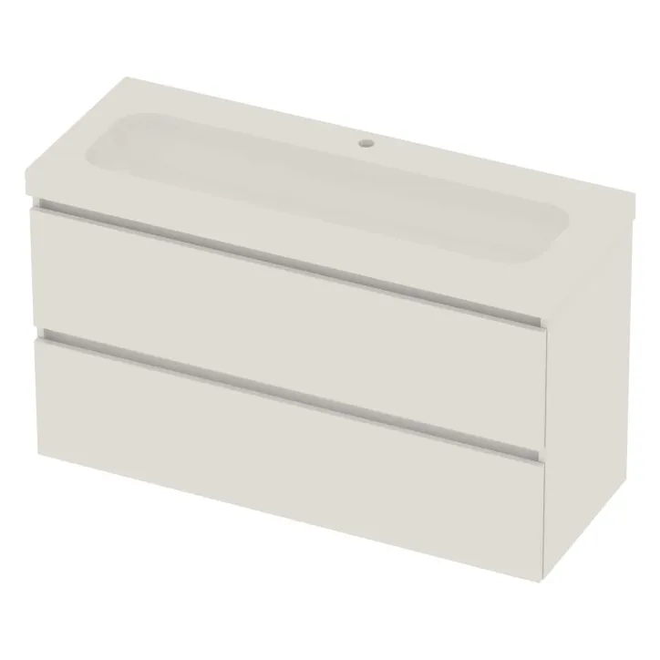 Basic Line Moby 46 Badkamermeubel - polystone wastafel glans wit 1 kraangat - 2 laden greeploos - 120x46x66 cm - Ice White