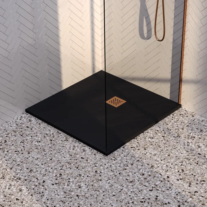 Brauer Asteroid douchebak - Mineraalmarmer - Antislip en antibacterieel - 100x100 cm - Mat zwart