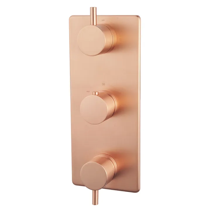 Wiesbaden Caral inbouwthermostaat afbouwdeel - 3-weg - thermostatisch - hoogte 29.5 cm - geborsteld koper