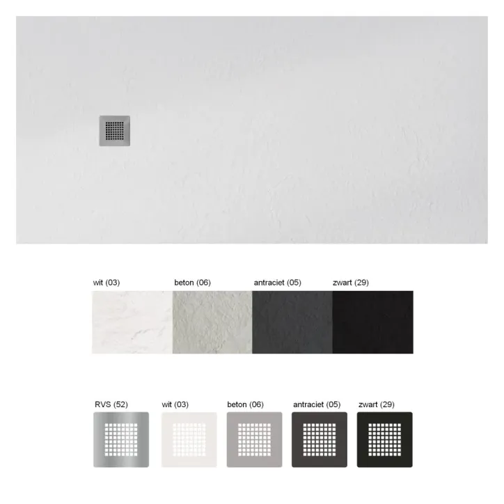 Xenz - Soft douchevloer incl. sealing tape - RVS square drain - Soft Solid - 100x100 cm - Cement mat